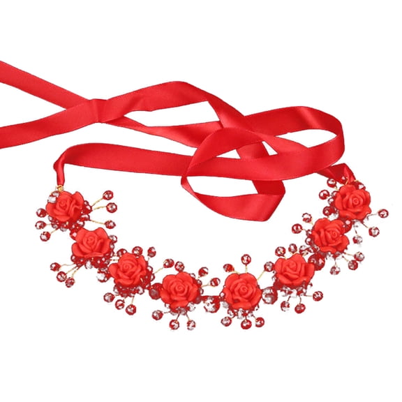 Raindrops Red Bridal Flower Hair Hoop with Crystals Lightweight Comfortable Party Headband
