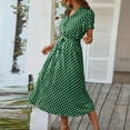 thumbnail image 5 of Women's Vintage Polka Dot Midi Dress Short Sleeve V-Neck Button Down Casual Summer Dress with Adjustable Waist Tie,Army Green L, 5 of 8