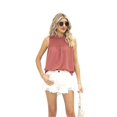 thumbnail image 2 of Womens Ruffle Neck Tank Tops Shirred Frill Dot Sleeveless Blouse Shirts Pink XL, 2 of 8