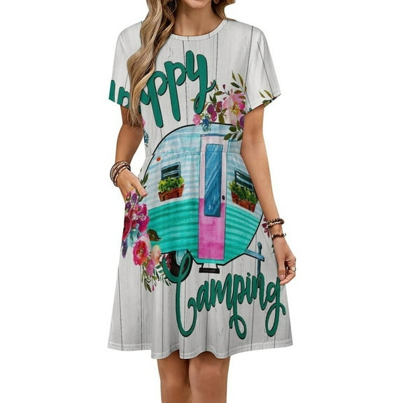 Happy Camping Women's Dress Short Sleeve Summer Sundress Summer Women Clothes