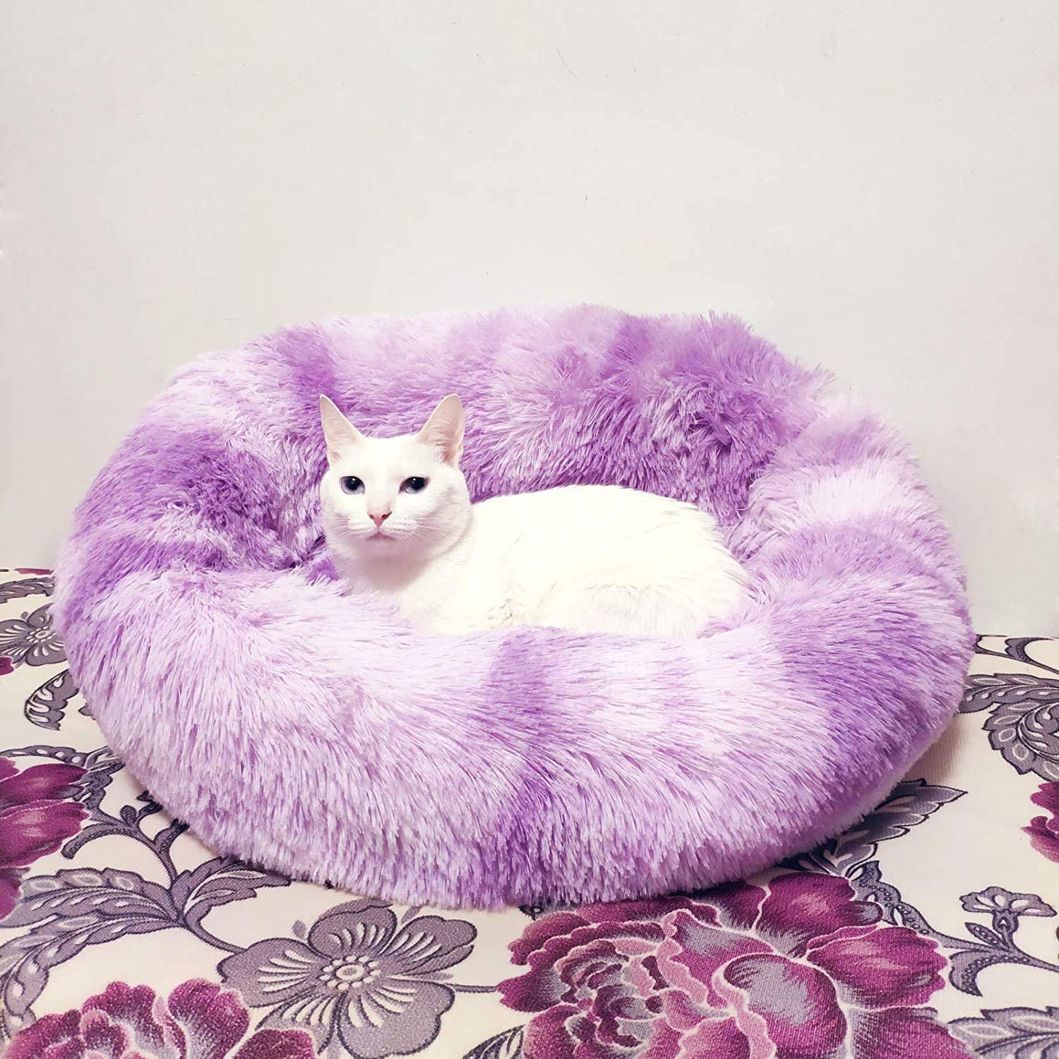 Comfy and Fluffy Marshmallow Bed for Puppy and Cat with Pillow 60x60, Pink Donut Cuddler Soft