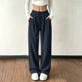 thumbnail image 2 of Womens Casual Wide Leg Pants, Elastic Waist Drawstring Solid Color Loose Trousers with Pockets, Lounge Pants for Work Home Daily Travel Wear | VerBelle,Navy XL, 2 of 8