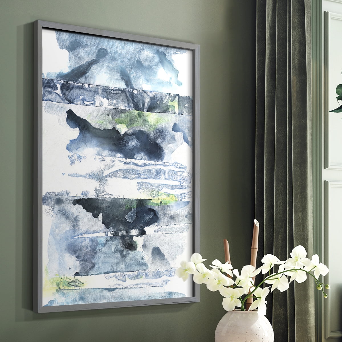 Blue Memories II Framed Print in Gray Solid Wood Framed Print No Nail Hanging