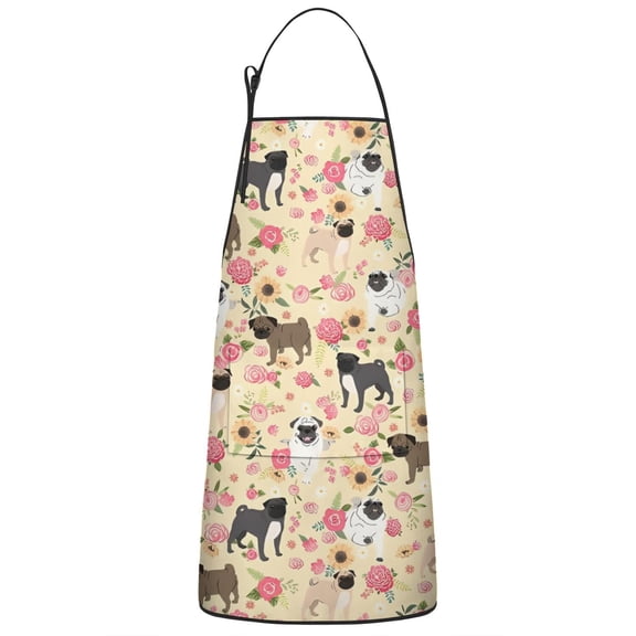 Pugs and Pioneer Flower Apron-Garden Aprons for Women with Pockets-Cotton Linen Waterproof Kitchen Cooking Gardening Aprons Adjustable for Kitchen,Cooking,BBQ and Salon 33x27 Inch