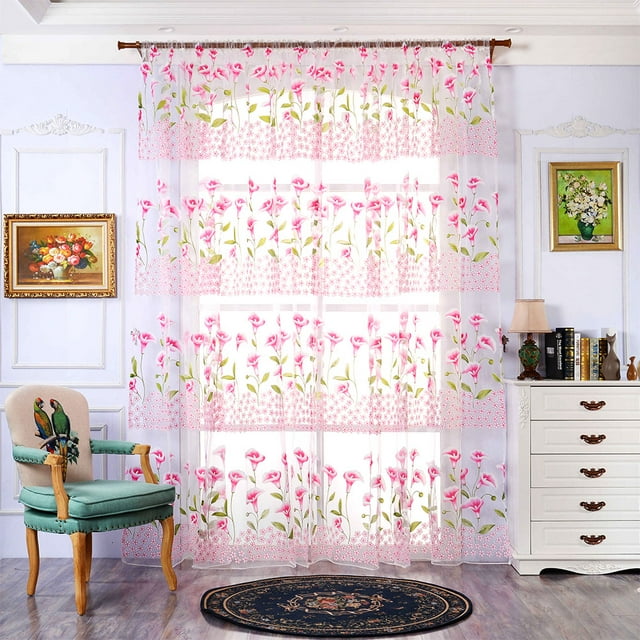 Cortina transparente con estampado de calas rosas bonitas para una decoración delicada del hogar de 1 x 2 m