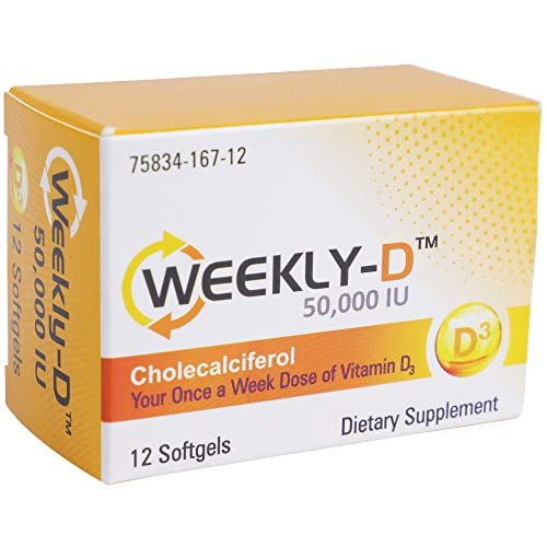 WeeklyD Vitamin D3 50,000 IU 12 Vitamin D3 Softgels Cholecalciferol
