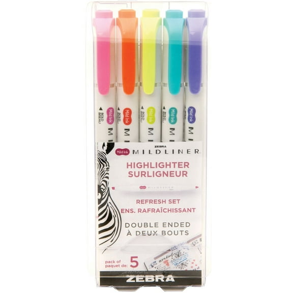 Zebra Mildliner Highlighter, Refresh set, 5pk, Assorted colours
