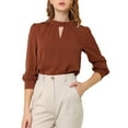 thumbnail image 1 of INSPIRE CHIC Women's Keyhole Stand Collar Pleated Back Button Blouse Tops, 1 of 6