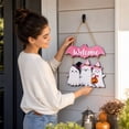 thumbnail image 4 of Hanging Ghosts Halloween Decor, 12 Inch Pink Halloween Door Sign Cute Pastel Halloween Decor for Home Welcome Door Sign for Halloween Party, 1 Pack, 4 of 7