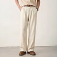 thumbnail image 2 of GINGTTO Men's Beige Linen-Blend Pleated Pants - Relaxed-Fit Trousers for Office & Casual Wear, 2 of 5