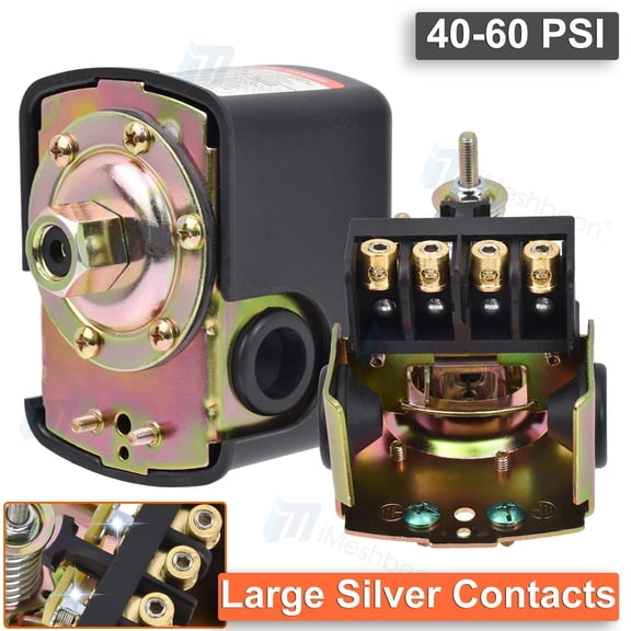 iMeshbean Heavy Duty Air Compressor Pressure Switch Control Valve 40-60 PSI One Port Silver