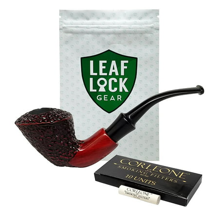 Corleone Tobacco Pipe, Filters, Velvet Lined Storage Pouch and Polishing Cloth with Leaf Lock Tobacco Storage (Best Way To Store Pipe Tobacco)