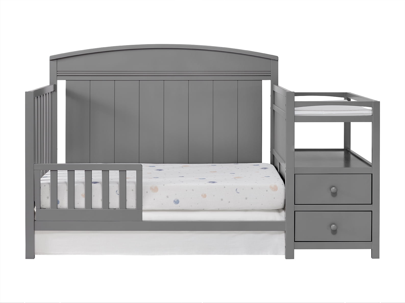 Oxford Baby Pearson 4-in-1 Convertible Crib & Changing Station, Dove Gray, GREENGUARD Gold Certified, Wooden Crib