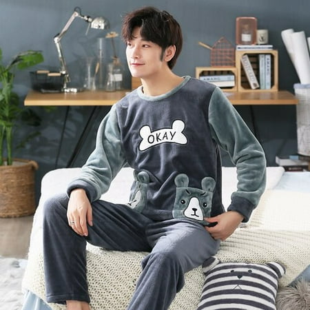 

DanceeMangoo 3XL 4XL 5XL 95kg Nightwear Long Sleeve Winter Warm Flannel Pajamas Sets Print Sleepwear Long Pant Male Men Pajama Set