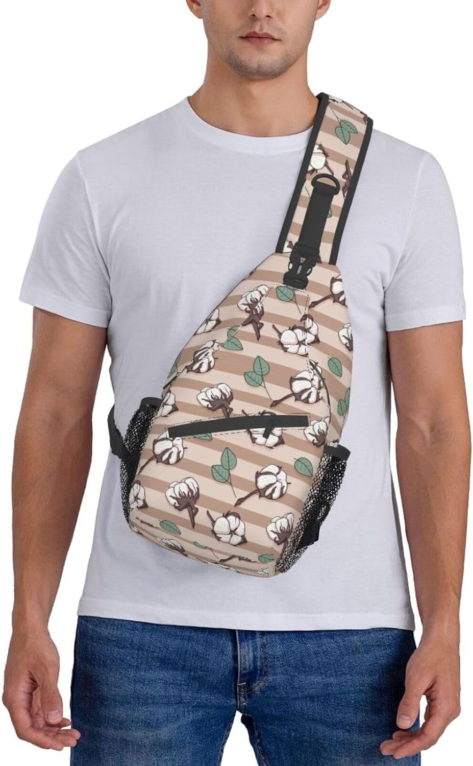 Cartoon Cotton Flower Pattern Sling Bag Crossbody Hiking Travel Chest Bags Backpack Shoulder Daypack for Women Men