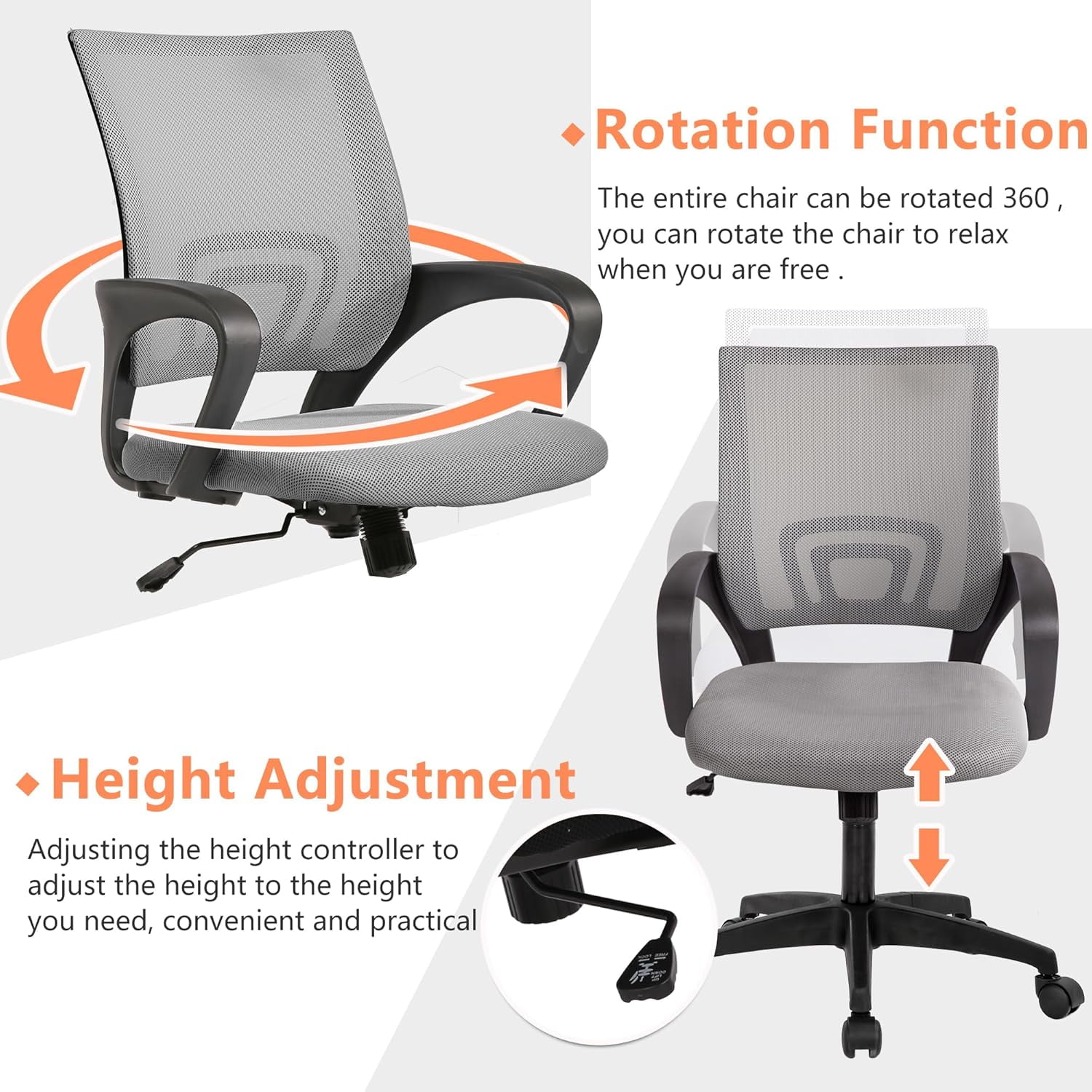 Home Office Chair Desk Computer Chair Adjustable Ergonomic Lumbar Support Armrest Executive with High Density Mesh 360 Degree Swivel Chair for Men Women Adults, Black