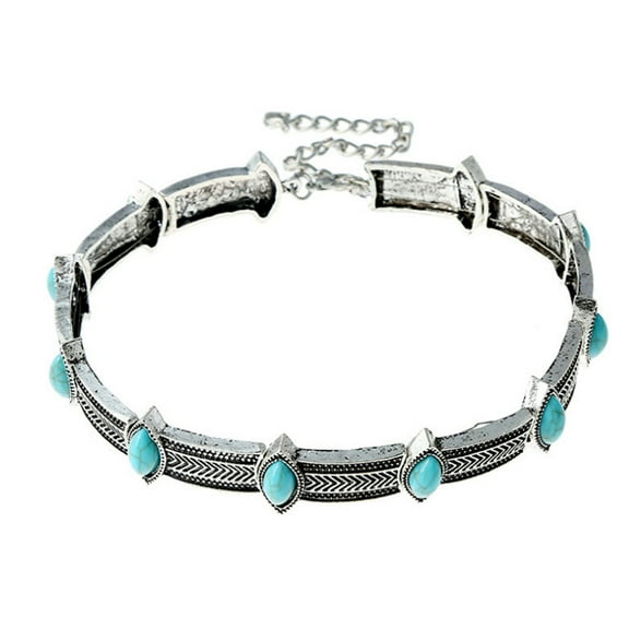 UDIYO Turquoise Vintage Style Choker Collar Alloy Bohemian Adjustable Women Collar Necklace Jewelry Gift