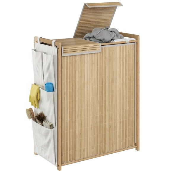 HOMCOM Bamboo Laundry Hamper with Removable Drawstring Bag, Natural