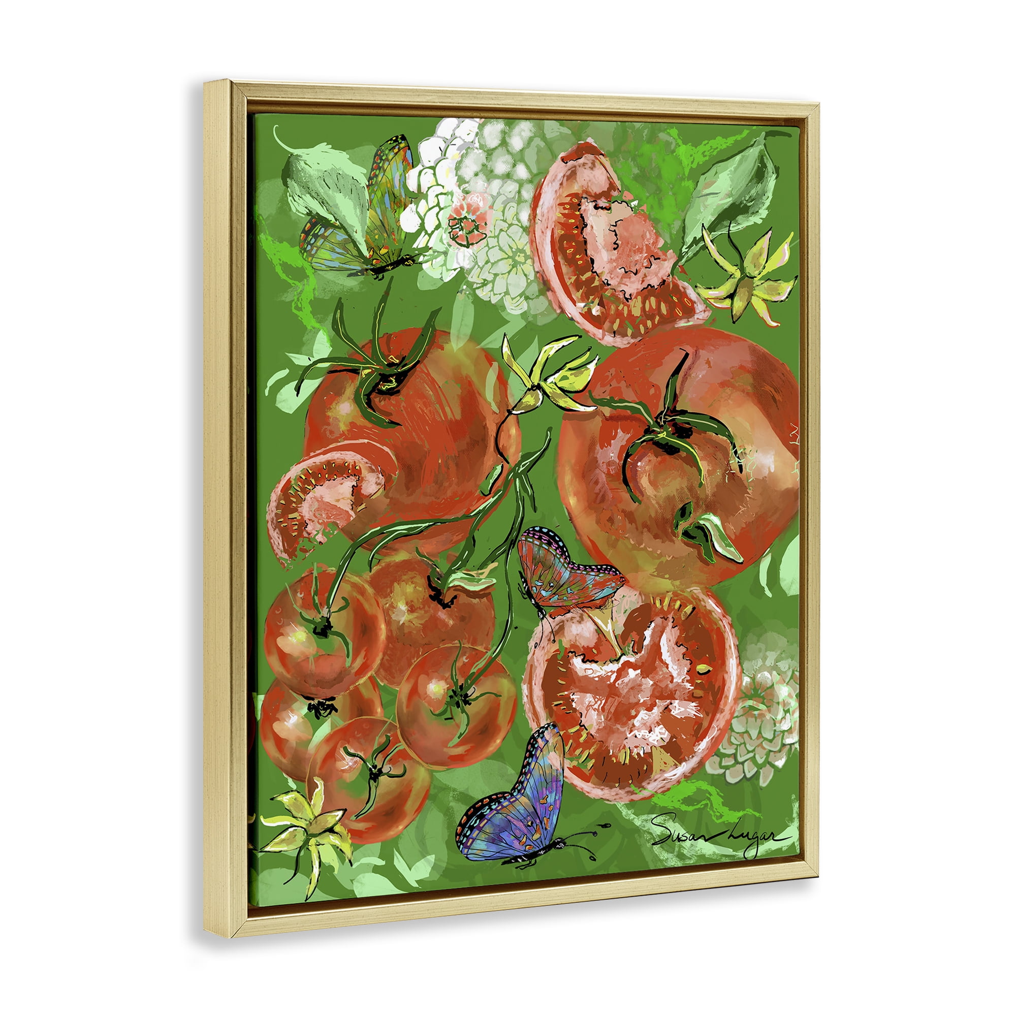 Stupell Industries Tomatoes Swirl Collage Gold Framed Floater Canvas Wall Art, design by Susan Lugar