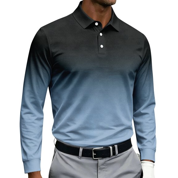 IAJDKMEK Men's Long Sleeve Collared Print Shirt – All-Over Pattern, Casual Athletic Top, Shirts for Men, Breathable Sport Shirt, Everyday Comfort,Cyan L