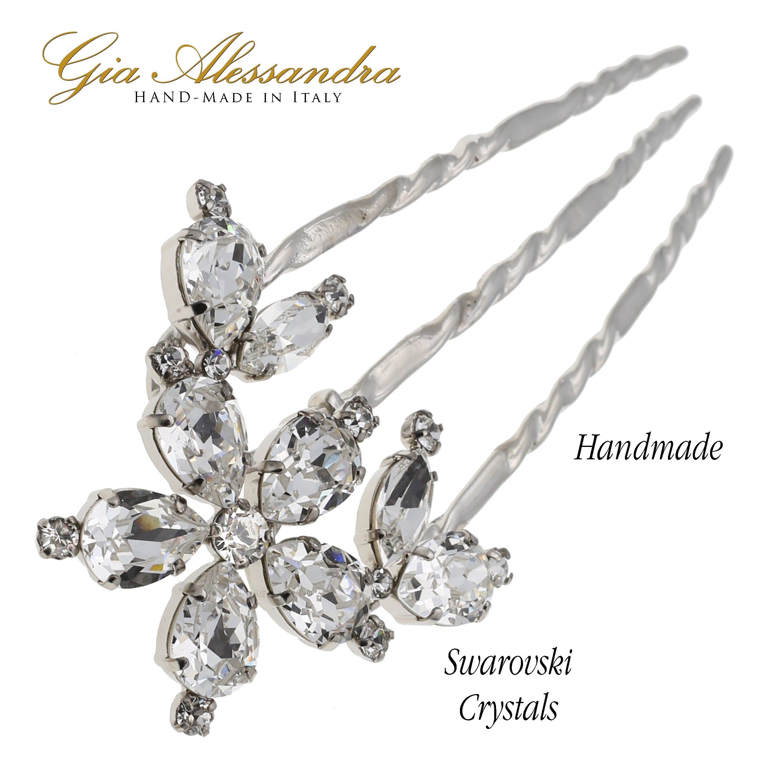 GA260 5 Inch Wedding Bridal Large U-Shape Hairpins Twist Stick Pins Silver with Swarovski Crystals
