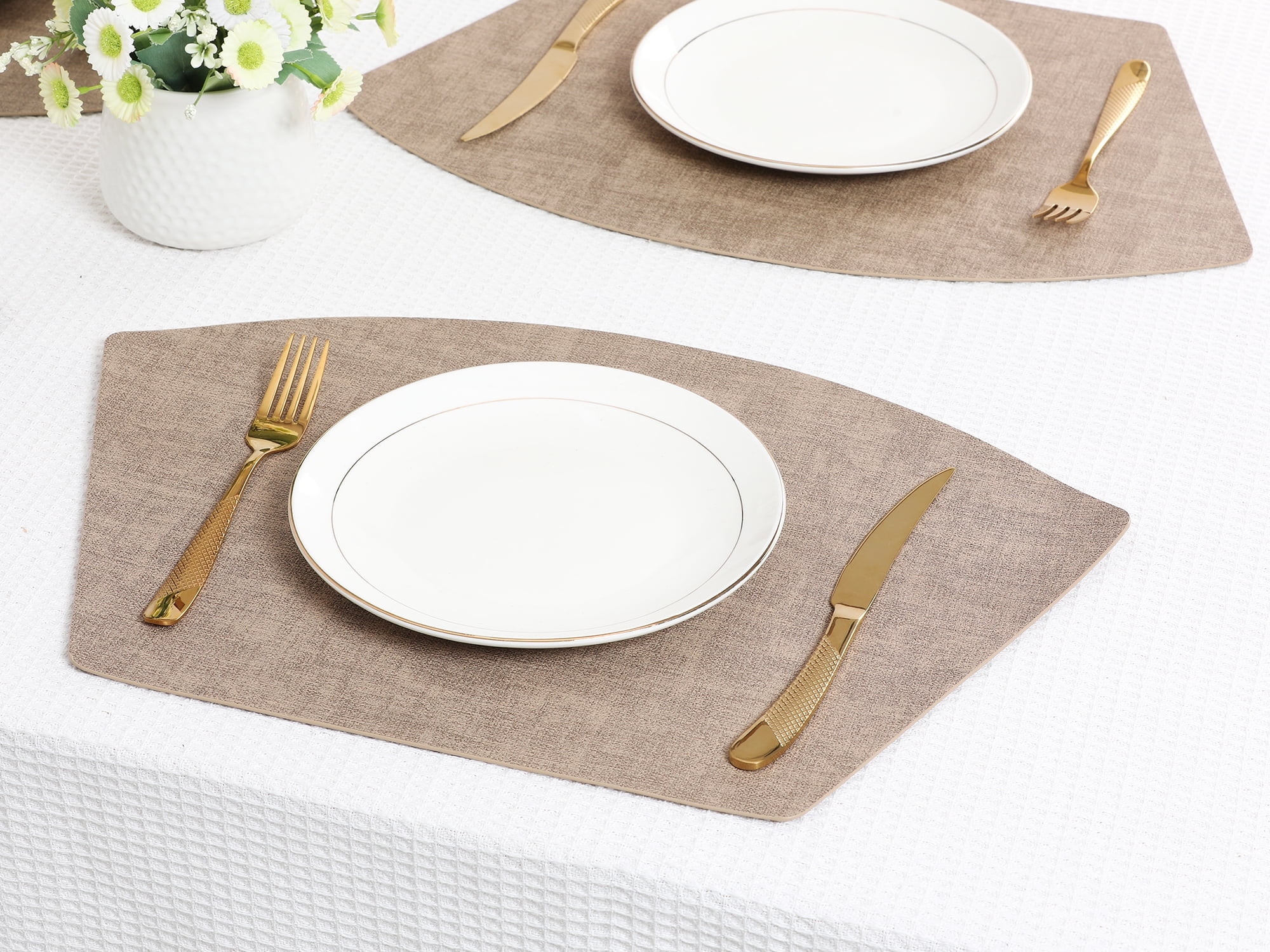 Unique Bargains Set of 6 Faux Leather Placemats Beige