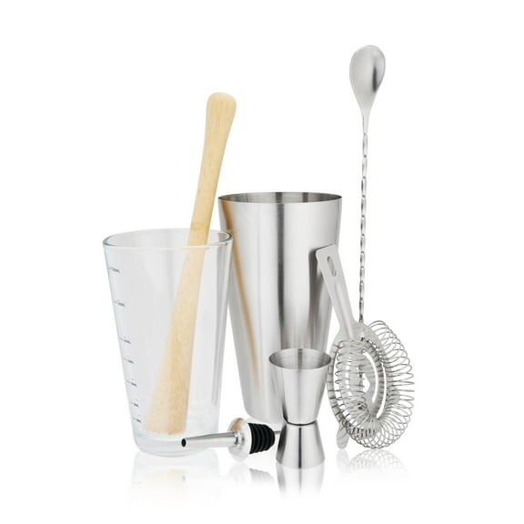True 7 Piece Barware Set for Cocktails, Home Bar Gifts, Bartender Tools