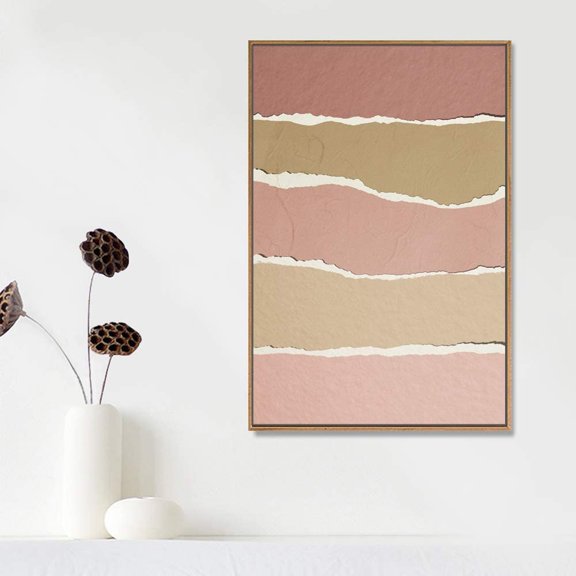 IDEA4WALL Framed Canvas Prints Wall Art Ripped Textured Brown & Pink Display for Living Room, Bedroom, Office Ready to Hang - 24x36 inches