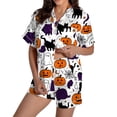 thumbnail image 4 of CQXIDFH Halloween Button Down Pajamas for Women Spooky Ghost Pumpkin Black Cat Print Short Sleeve Pj Set Soft Holiday Sleepwear Cute Two Piece Nightwear, 4 of 6