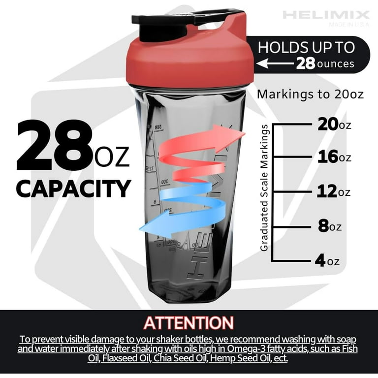 Helimix 28oz | No Blending Ball or Whisk | USA Made | Vortex Blender Shaker Bottle Portable Pre Workout Whey Protein Drink Shaker Cup | Mixes