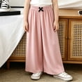 thumbnail image 4 of Girl's Wide Leg Cotton Trousers Elastic High Waist Casual Palazzo Pants Cute Bow Summer Vacation Outfits Comfy Travel Bottoms, 4 of 5