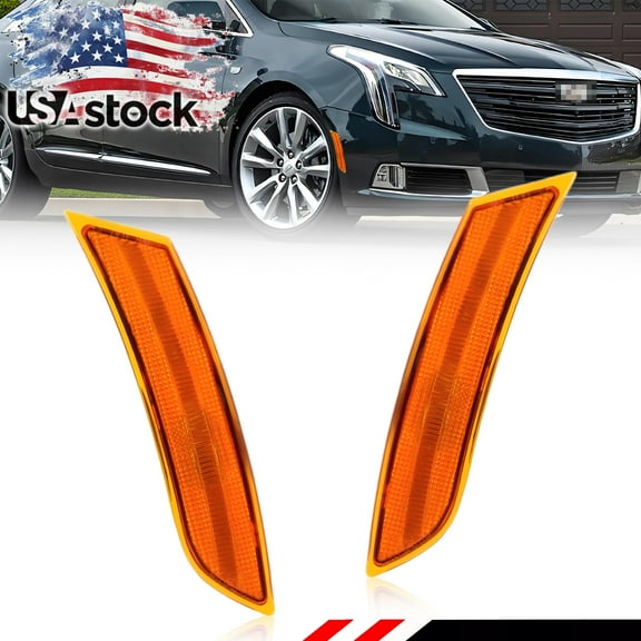 2PCS Amber Lens  Front Bumper Turn Signal Lights Side Marker Lights Turn Warning Lights Housings For 2013 2014 2015 2016 2017 Cadillac XTS No Bulb/Socket Included