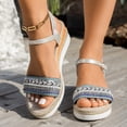 thumbnail image 2 of Espadrilles for Women Open Toe Platform Sandals Braided Band Ankle Strap Summer Dress Shoes Low Wedge Slingback Heels Silver Size 8.5, 2 of 6