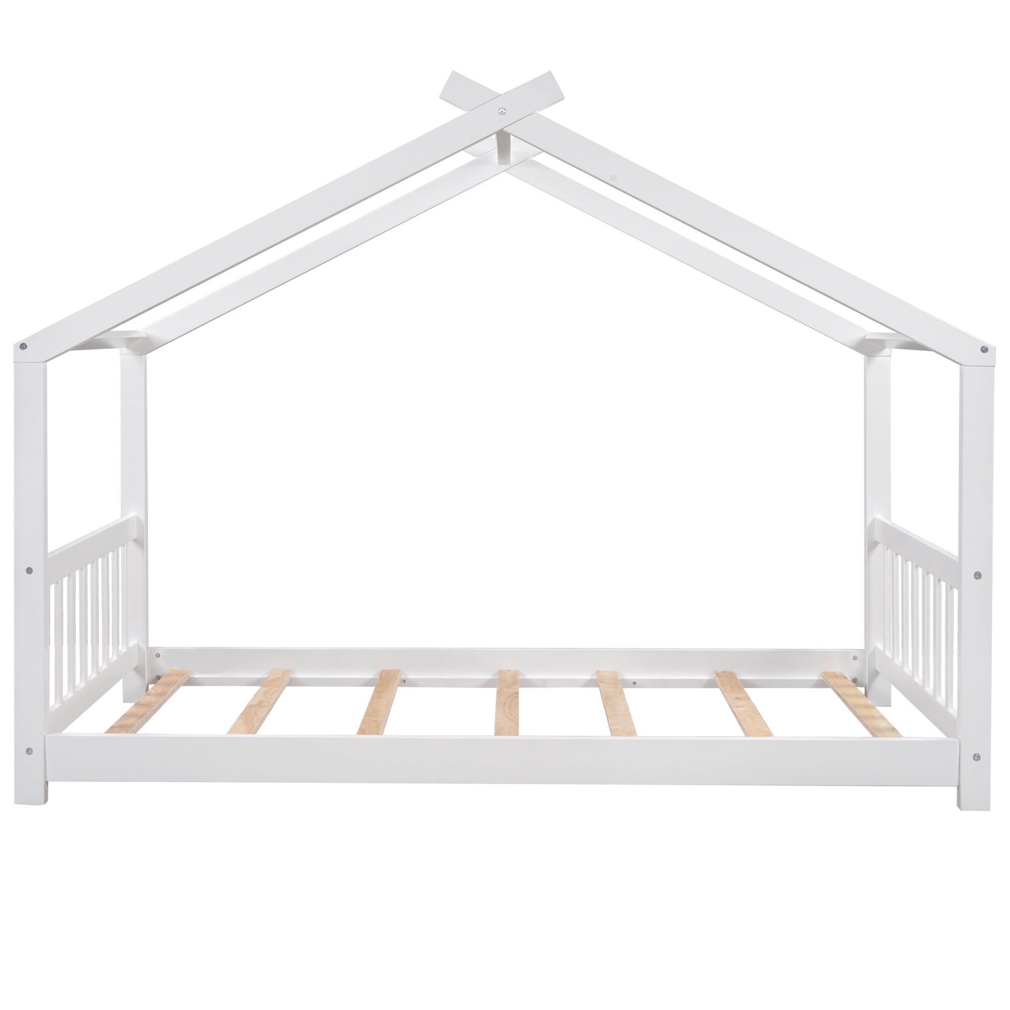 Twin Size Adjustable Bed Base, Twin Size House Platform Bed with Headboard and Footboard,Roof Design,White, White Bed Frames,Pine Platform Bed Frames