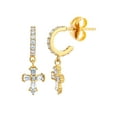 thumbnail image 2 of JS Jessica Simpson Women’s Sterling Silver 14KT Gold Plated Cubic Zirconia Cross Drop Earring, 2 of 5