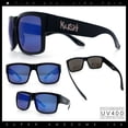 thumbnail image 2 of Mens Kush Graffiti Logo Thick Arm Rectangle Horn Rim Plastic Sunglasses Black Silver - Blue Mirror, 2 of 8