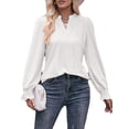 thumbnail image 4 of TEMOFON Womens Tops Fall Blouses Casual V Neck Puff Long Sleeve T Shirts Loose Fit Tunic Tops Dressy Shirts Fashion Solid Color Cute White Size M, 4 of 5