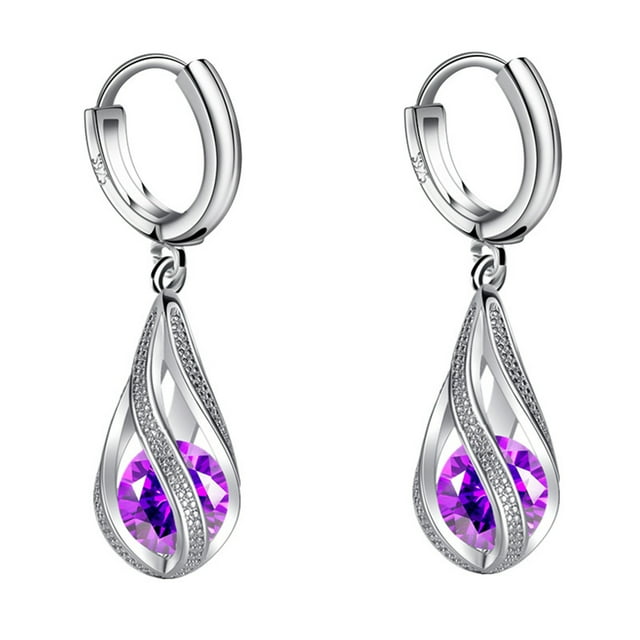 Boucles d'Oreilles Mode en Acier Inoxydable Rondes pour Femmes, Boucles d'Oreilles Pendantes en Cristal pour Femmes