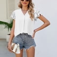 thumbnail image 2 of Women Layered Ruffle Sleeve Top Casual V Neck Plain Color Dressy Summer Pullover Blouse White M, 2 of 6