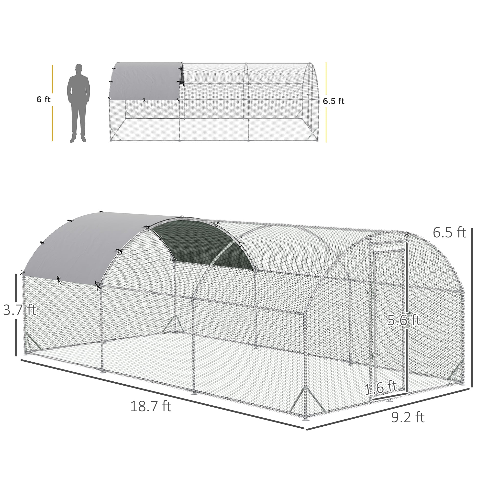 PawHut Metal Chicken Coop Walk-in Enclosure with Cover 9.2' x 18.7' x 6.5'