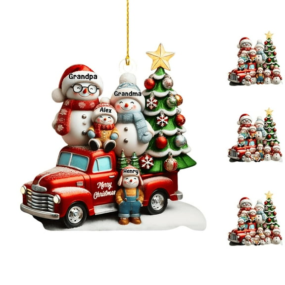 Personalized Nana & Papa's Cuties Christmas Ornament, Custom snowman grandma grandpa with Kids on red truck Christmas Ornament, Grandma Gifts, Custom Grandkids Ornament