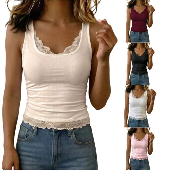 CHENHANN Women's Lace Tank Top Sleeveless Solid Color Soft Comfortable Camisole XL