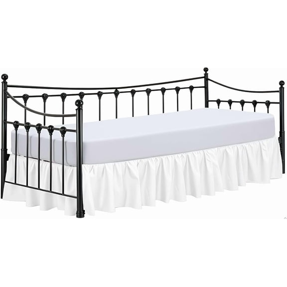GDDPOD-Twin Daybed Skirt 14 Inch Drop, Dust Ruffle Bed Skirts for Daybeds, Split Corners with Three Side Coverage (White)