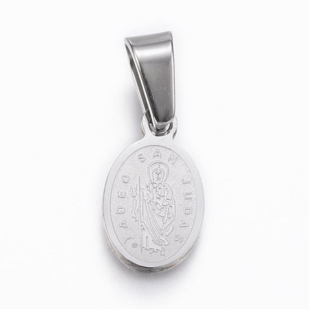 Non-Tarnish 304 Stainless Steel Religion Pendants Oval with Single Sided Saint Jude Stainless Steel color 13.5x8x1.5mm Hole: 4x6mm