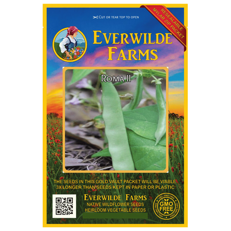 Everwilde Farms - 120 Roma II Green Bush Bean Seeds - Gold Vault Jumbo Bulk Seed