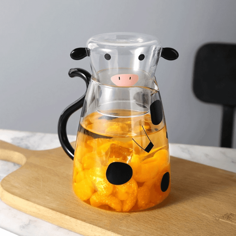 Coffee Pot Cup Set 550ml Glass Jug Creative Cute Cow Cold Water Bottle Modern Fashion Flower Teapot with Handle Milk Cup Jug Set
