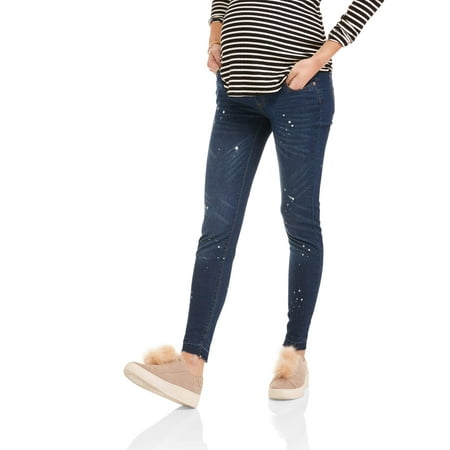 Oh! Mamma Maternity Full Panel Fashion Skinny Jeans with Frayed (Best Way To Fray Jeans)