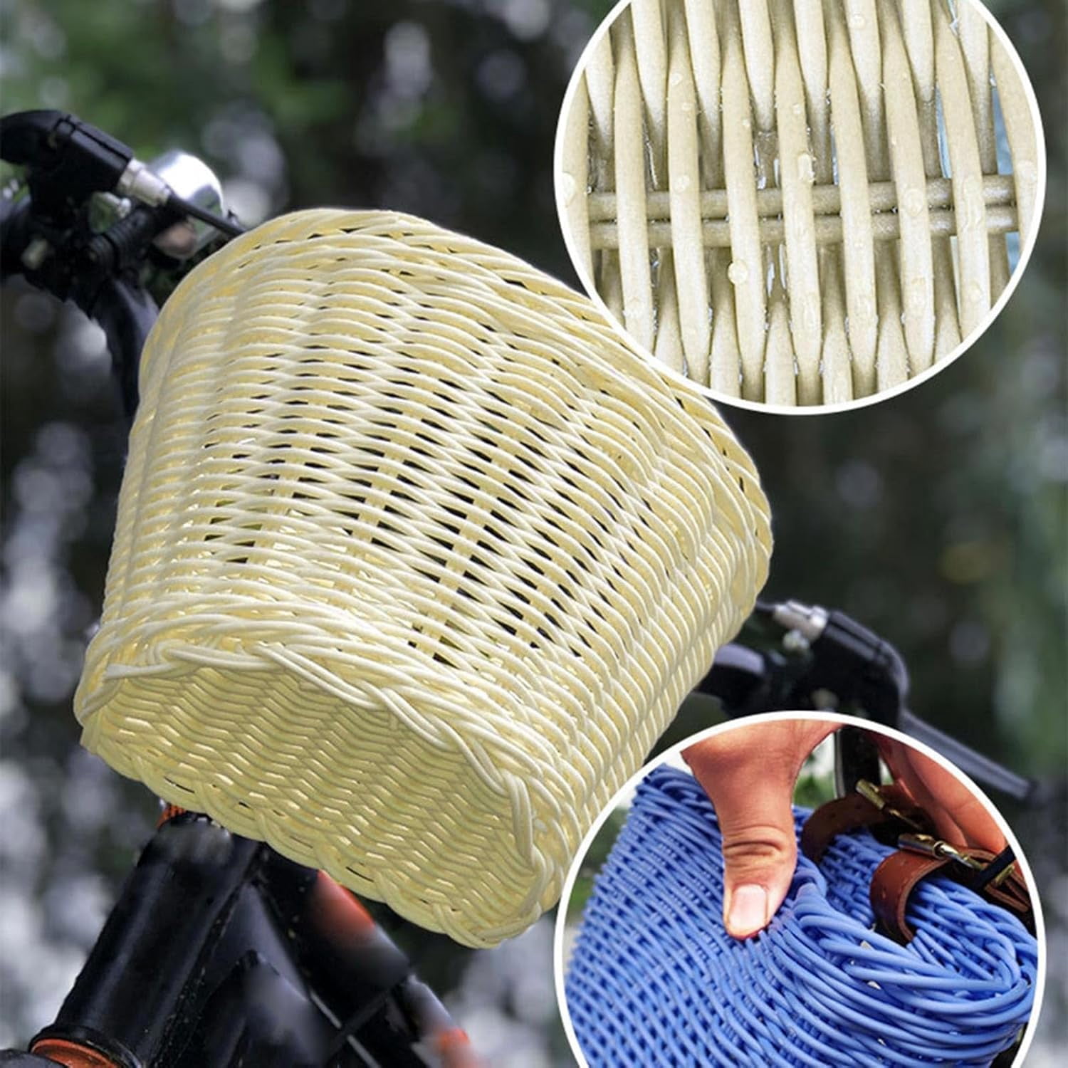 Kids Bike Front Basket Waterproof Plastic Woven Wicker for Boys and Girls Coffee 8.27x5.90x5.90inch