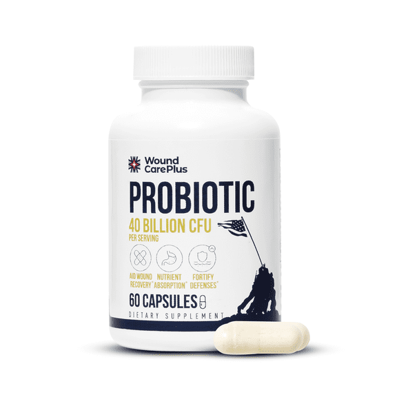 Wound Care Plus Probiotic 40 Billion CFU - 10-Strain Blend with Lactobacillus & Bifidobacterium - Supports Digestive & Immune Health - 60 Capsules - Non-GMO, Gluten-Free