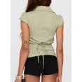 thumbnail image 2 of Women Y2K Lapel Cap‑Sleeve Crop Blouse, Ruched‑Front Tie‑Back Slim‑Fit Button‑Down Going‑Out Tops, 2 of 18